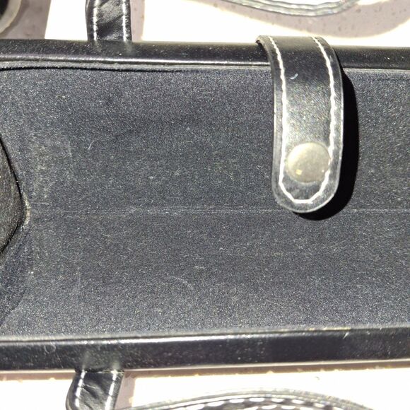 Black Small Rectangular Handbag Cosmetic Purse with Decorative Silver Tone Studs - Picture 3 of 15